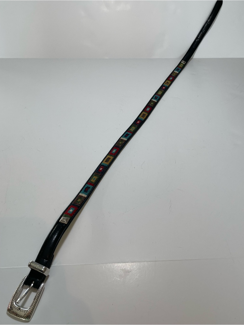 Brighton Black Leather Beaded Belt with Turquoise, Red & Silver Accents - Picture 5 of 13